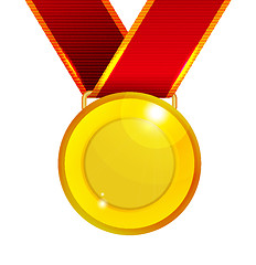 Image showing Golden medal with red ribbon