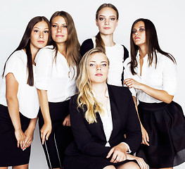 Image showing businesspeople women team talking gesture celebrating sucsess emotional on white background