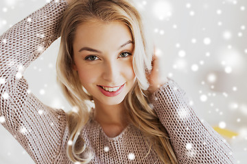 Image showing close up of happy young woman or teenage girl