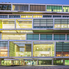 Image showing Exterior of Slovenian Chamber of Commerce at dusk.