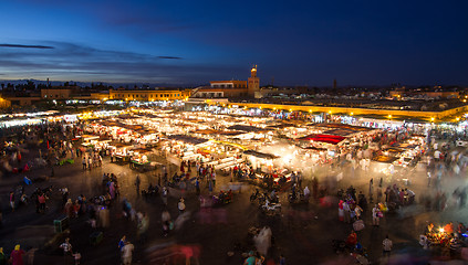 Image showing Jamaa el Fna market square at dusk, Marrakesh, Morocco, north Africa.