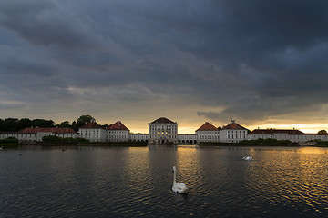 Image showing Dramatic scenery of post storm sunset of Nymphenburg palace in Munich Germany.