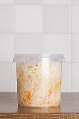 Image showing Marinated cabbage in plastic bucket