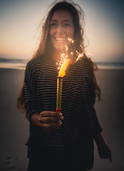Image showing Girl with Fireworks