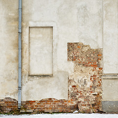 Image showing abandoned grunge house, cracked brick stucco wall