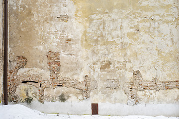 Image showing abandoned grunge house, cracked brick stucco wall