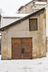 Image showing wooden plank door of old house