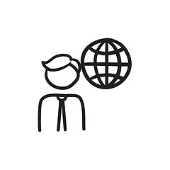 Image showing Man with globe sketch icon.