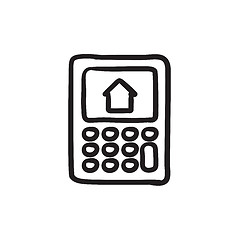 Image showing Calculator with house on display sketch icon.