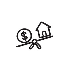 Image showing House and dollar symbol on scales sketch icon.