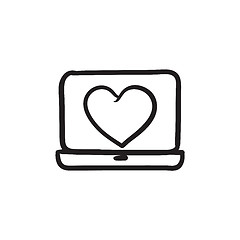 Image showing Laptop with heart symbol on screen sketch icon.