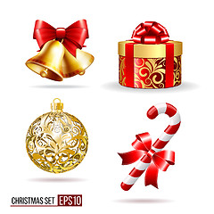Image showing Bells, gift box, candycane and christmas ball
