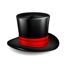 Image showing Black cylinder hat with red ribbon