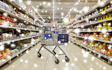 Image showing empty shopping cart or trolley at supermarket
