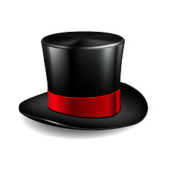 Image showing Black cylinder hat with red ribbon