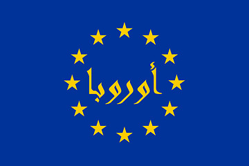 Image showing Flag of EU with Arabic ligature inscription, which means Europe