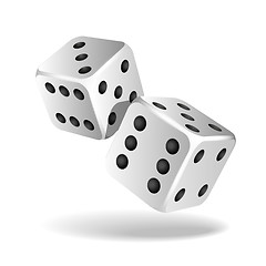 Image showing Two white falling dice isolated on white