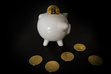 Image showing Piggy bank with Bitcoins