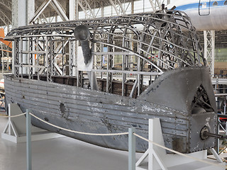 Image showing interior passenger compartment frame of antique dirigible zeppel