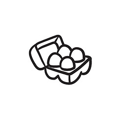 Image showing Eggs in carton package sketch icon.