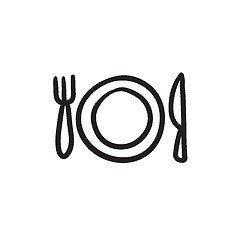 Image showing Plate with cutlery sketch icon.