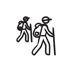 Image showing Tourist backpackers sketch icon.