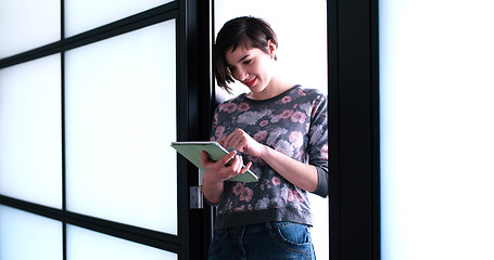 Image showing Business Woman Using Digital Tablet in front of Office