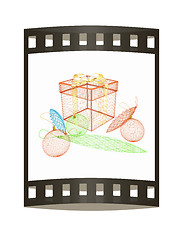 Image showing colorful gift box concept. 3d illustration. The film strip.