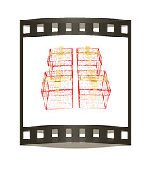 Image showing colorful gift box concept. 3d illustration. The film strip.