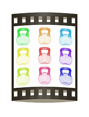 Image showing A set of sports items - weights. 3d illustration. The film strip