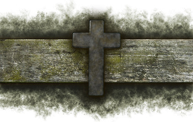 Image showing christian cross on old wooden plank