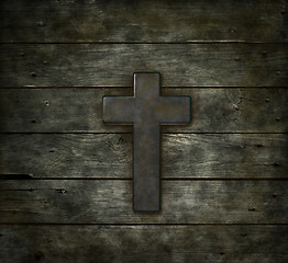 Image showing christian cross on old wooden plank