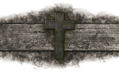 Image showing christian cross on old wooden plank