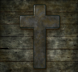 Image showing christian cross on old wooden planks