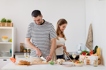 Image showing couple cooking food at home kitchen