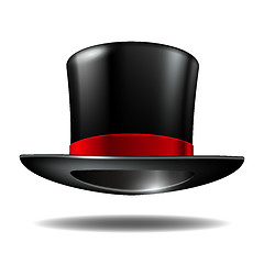 Image showing Black cylinder hat with red ribbon