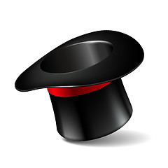 Image showing Black cylinder hat with red ribbon