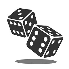 Image showing Two black falling dice isolated on white.