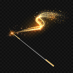 Image showing Magic wand with magical gold sparkle trail