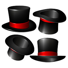 Image showing Set of black magician cylinder hats