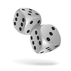 Image showing Two white falling dice isolated on white