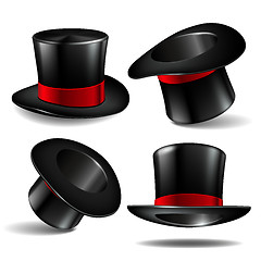 Image showing Set of black magician cylinder hats