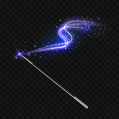Image showing Magic wand with magical violet sparkle trail