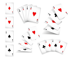 Image showing Several variants Set of four aces deck of cards