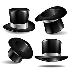 Image showing Set of black magician cylinder hats