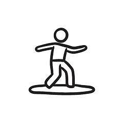 Image showing Male surfer riding on surfboard sketch icon.