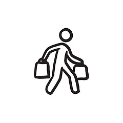 Image showing Man carrying shopping bags sketch icon.