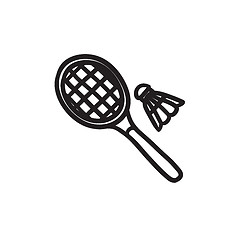 Image showing Shuttlecock and badminton racket sketch icon.