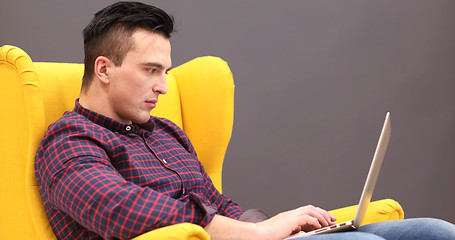 Image showing businessman working using a laptop in startup office