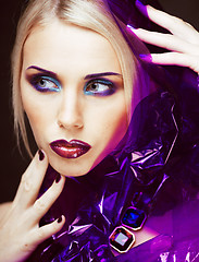 Image showing beauty woman with creative make up, many fingers on face